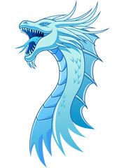 Blue eyes Dragon head vector illustration isolated on a white background. Cartoon style.