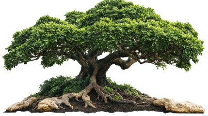 Single tree isolated on white background with green leaves and branches