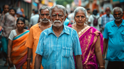 Group of indian people walking in the street.