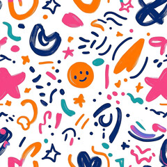 Abstract Doodle Art with Whimsical Hand-Drawn Shapes on White Surface