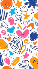 Abstract Doodle Pattern with Hand-Drawn Shapes on White Background