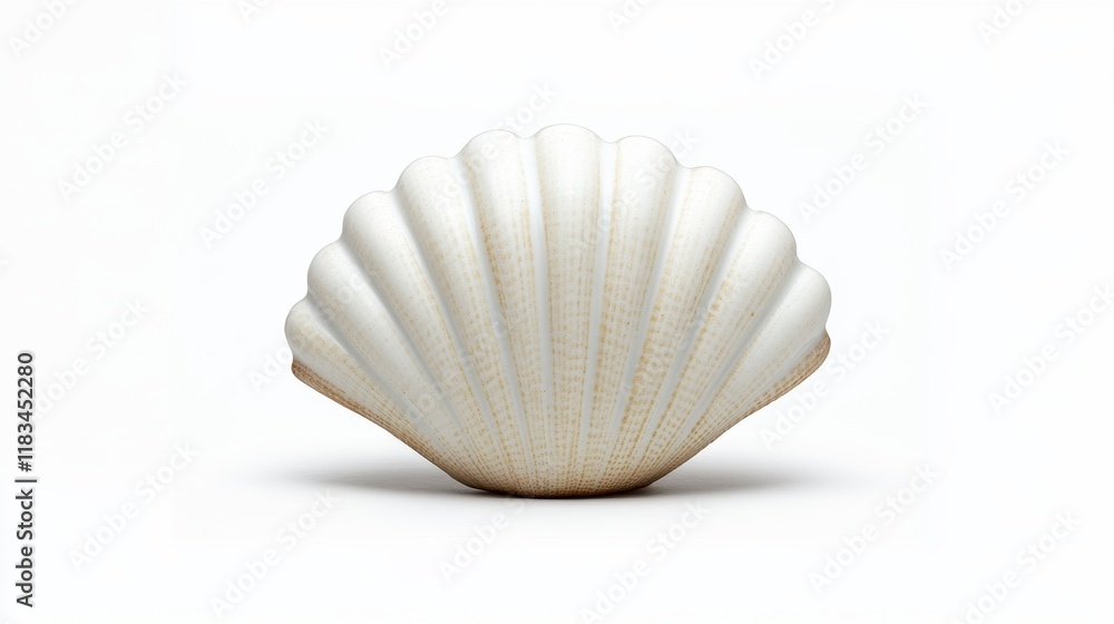 Poster elegant and detailed white seashell showcasing intricate textures and patterns against a clean white