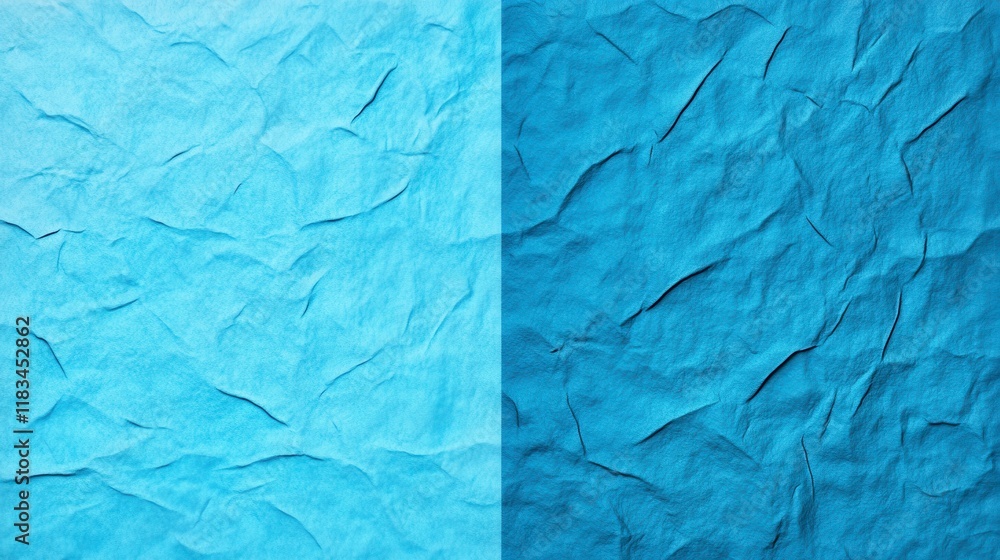 Poster close-up view of textured blue crumpled paper showcasing intricate patterns and variations in tone a
