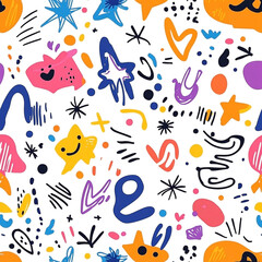 Unique Abstract Doodle Art Pattern on Crisp White Background