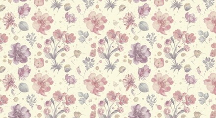 A beautiful vintage floral pattern with pastel flowers on a cream background,pastels digital paper watercolor florals seamless pattern