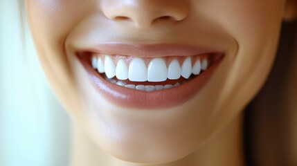 Obraz premium Close-up of a bright, happy face with a genuine smile, radiating warmth and positivity, set against a soft, neutral background that emphasizes the joyful expression.