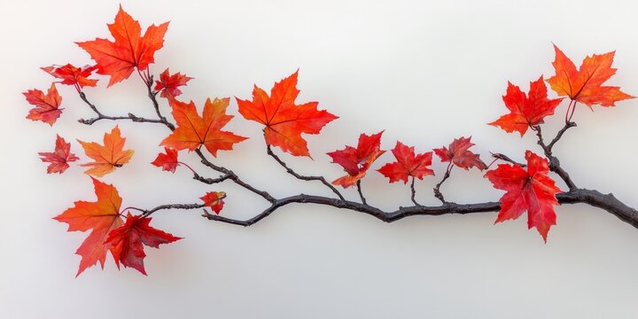 Vibrant natural red maple leaves adorn the branch, showcasing an abundance of autumn colors, highlighting the beauty of natural red maple leaves in this stunning seasonal display.