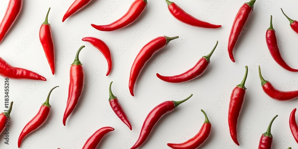 Poster chili peppers displayed in isolation on a white background create a vibrant visual. this image captu