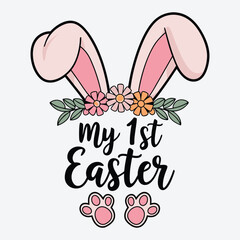 Fototapeta premium my 1st Easter T-Shirt Design. Easter Coquette Rabbit Bunny Design