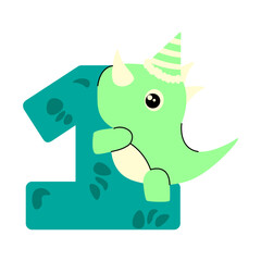 Cute Dino and The Number 1 One Year Old