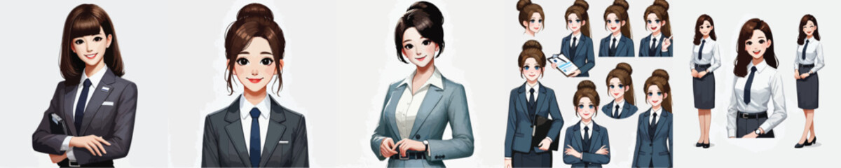 vector set of smiling female office worker characters