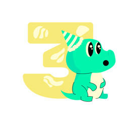 Cute Dino and The Number 3 Three Year Old