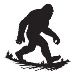 Bigfoot Silhouette Vector illustration. Squatchin. Gorilla. Bigfoot Yeti Black Isolated On White Vector Design