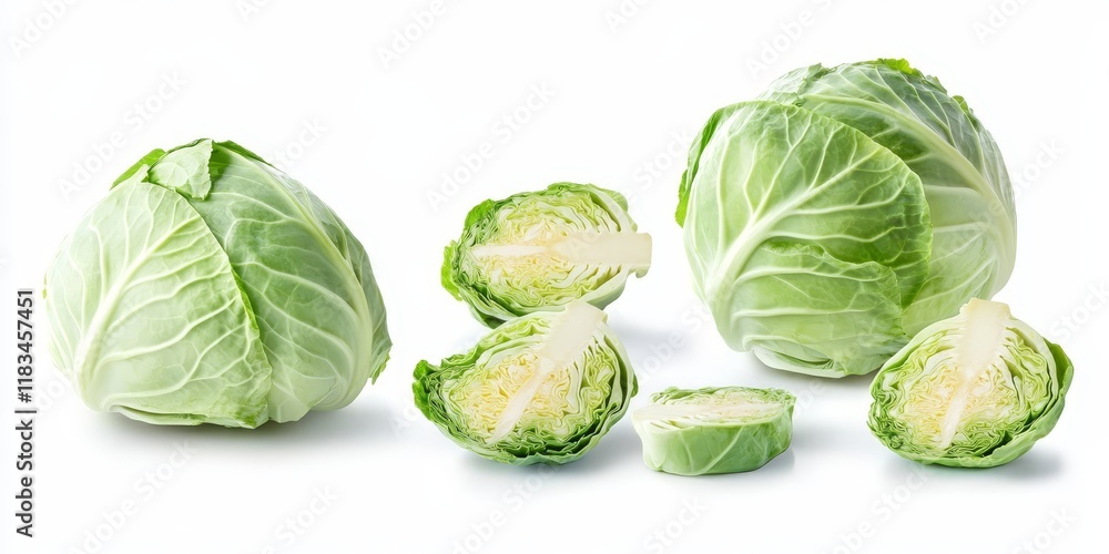 Poster green cabbage isolated on a white background with a clipping path. this cabbage image showcases the 