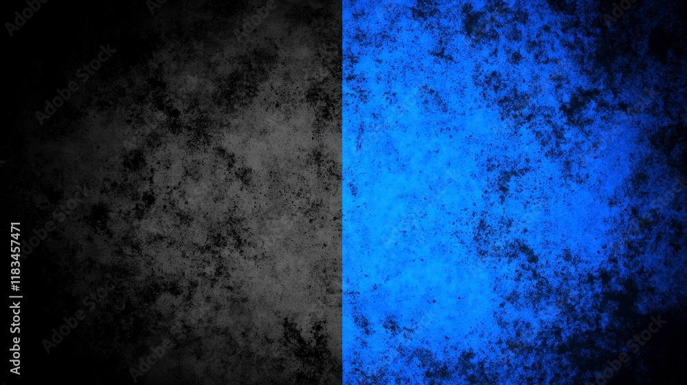 Poster a striking contrast between deep black and vibrant blue textured backgrounds showcasing intricate pa