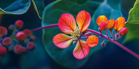 Stunning Jatropha flower in full bloom, showcasing the vibrant colors and intricate details of the Jatropha flower, a symbol of nature s beauty and ecological diversity.