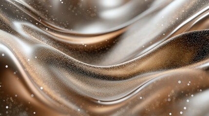 Abstract flow of mocha-colored glitter particles underwater, with a soft focus and shimmering depth, exuding elegance and warmth.