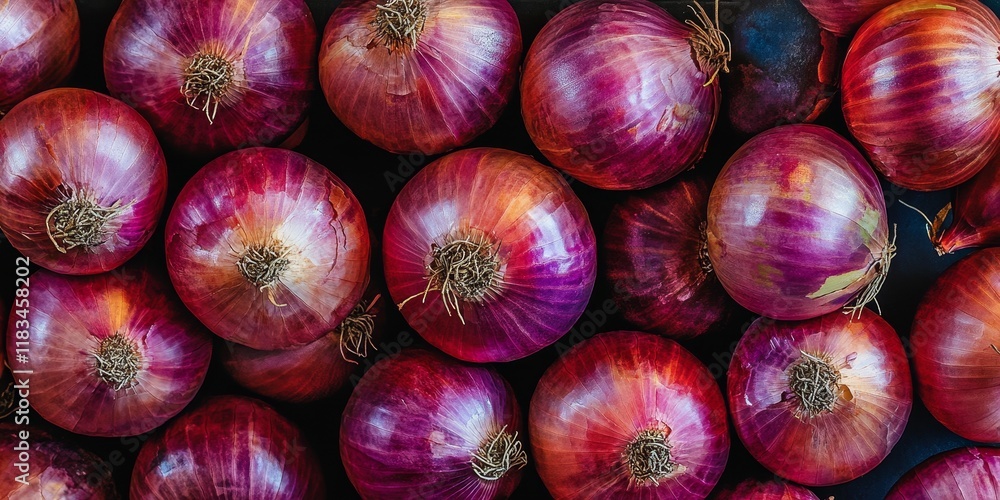 Poster a stack of large, round red onions showcasing vibrant colors and textures these red onions are perfe
