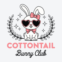 Cottontail Bunny Club T-Shirt Design. Easter Coquette Rabbit Bunny Design
