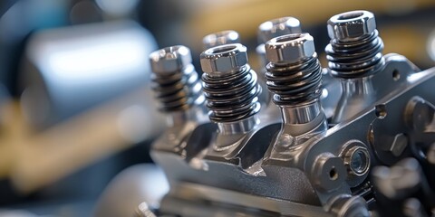 Close up of an arm valve rocker of a single overhead camshaft engine, focusing on car maintenance and the importance of checking and adjusting valve clearance for optimal performance.