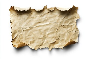 Old Paper Shows Wrinkled Texture with Torn Edges and Faded Color, Antique Document Concept