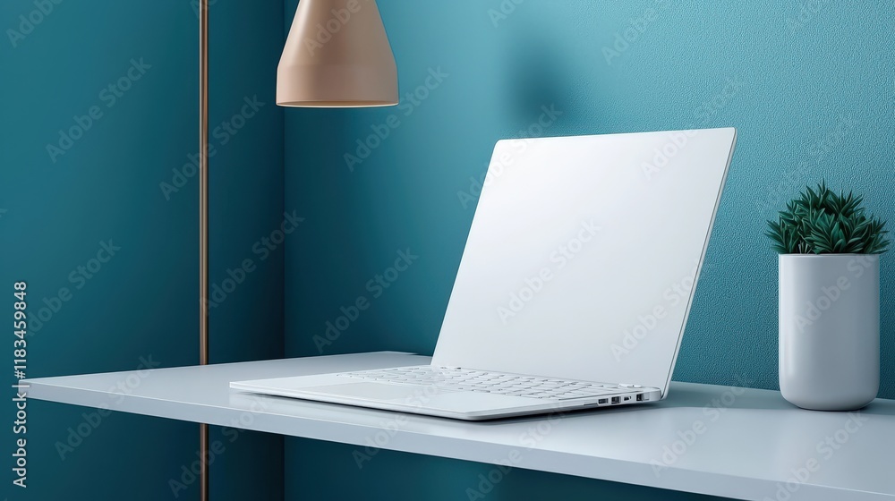 Aufkleber ultra-sharp image of a simple workspace sleek laptop white desk nothing else