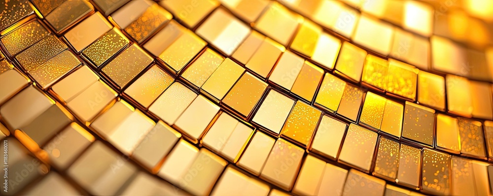 Poster gold abstract background idea. a close-up view of shimmering golden mosaic tiles in a swirling patte