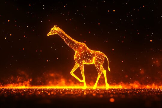 Fiery Giraffe Silhouette Against a Burning Landscape
