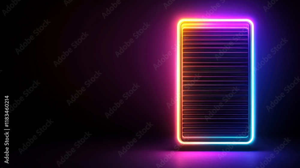 Poster a vibrant neon light rectangle glowing against a dark background, creating a futuristic atmosphere a