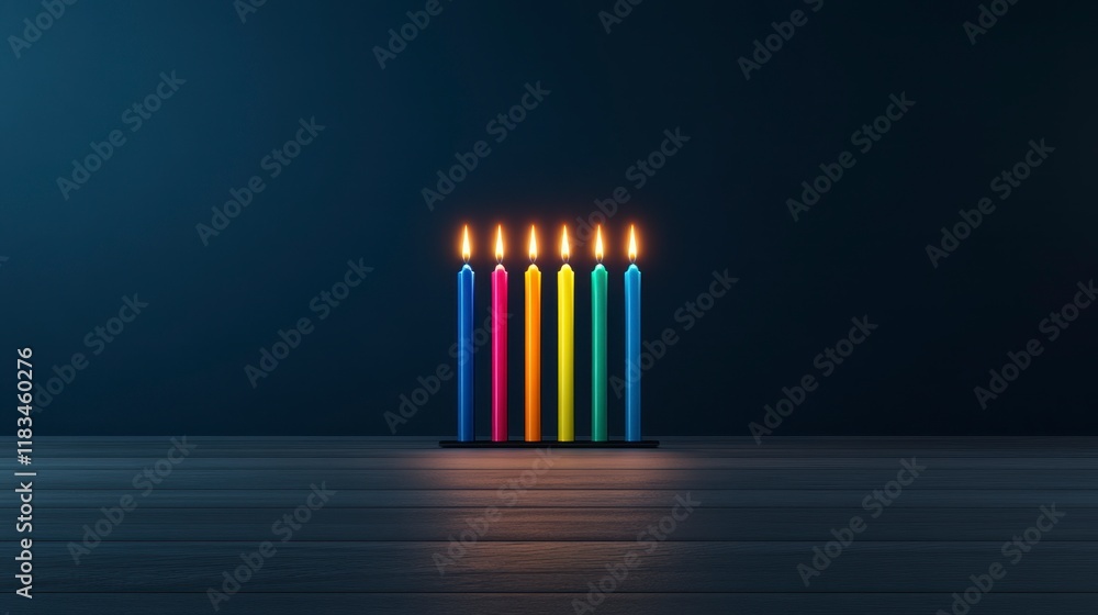 Poster colorful candles illuminating a dark room, creating a warm and inviting atmosphere for reflection an