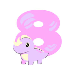 Cute Dino and The Number 8 Eight Year Old