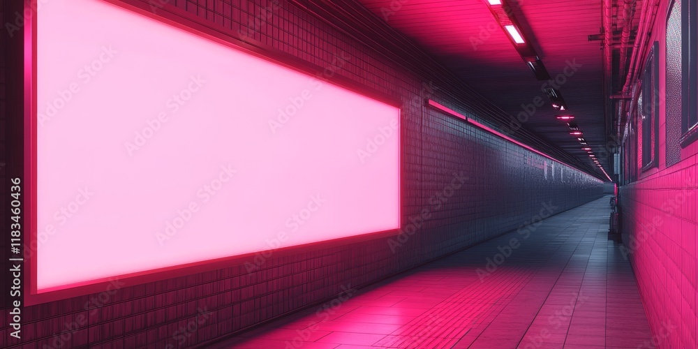 Poster a brightly illuminated neon pink banner showcases an empty light box designated for advertisements. 