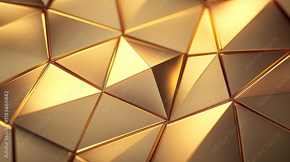 Poster gold abstract background idea. golden geometric pattern of interlocking triangles reflecting light e