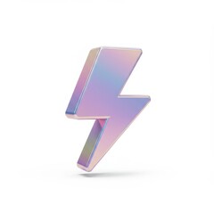 Iridescent lightning bolt 3D icon isolated on white background