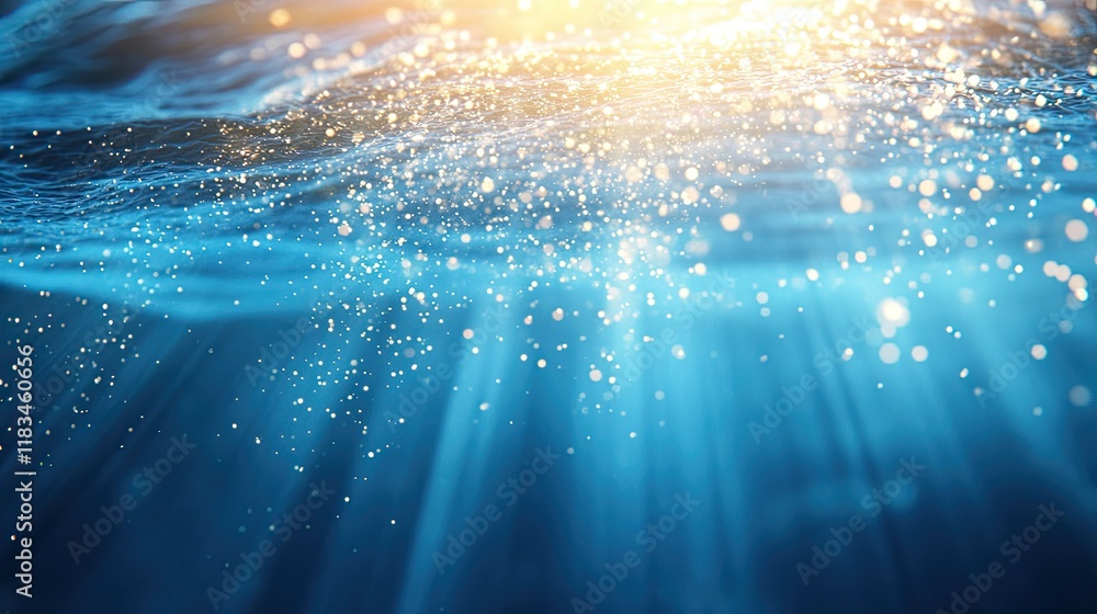 Poster abstract gold glitter particles shimmering underwater with a soft glow and shallow depth of field, c
