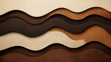 Layered abstract wavy textures in earthy tones, showcasing a harmonious blend of cream, brown, and dark brown colors with soft contours