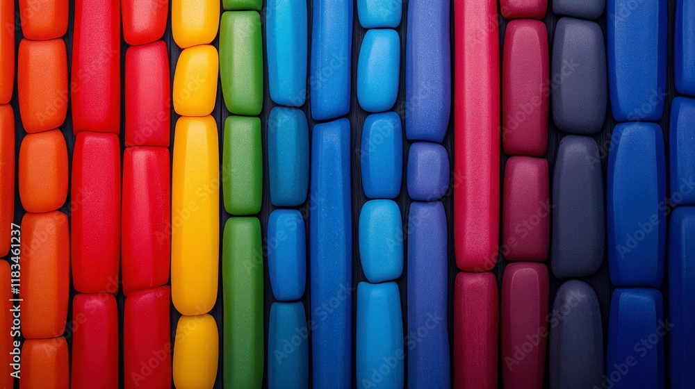Poster vibrant and colorful abstract background composed of textured, cylindrical shapes arranged in a visu