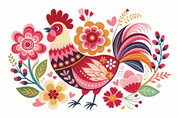 Floral Rooster Illustration – Intricate Flower Pattern with Romantic Valentine's Day Theme