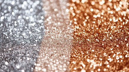 A close up of three different colored glittery fabrics