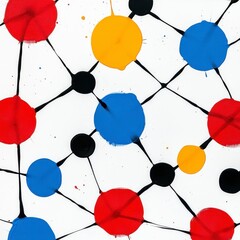 Colorful abstract design featuring interconnected circles in bright colors against a white background