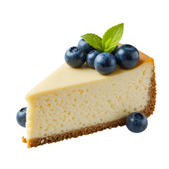 Piece of cheesecake with blueberries and mint isolated on transparent background Generative Ai.