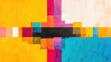 A vibrant abstract composition featuring bold colors and geometric shapes arranged harmoniously.