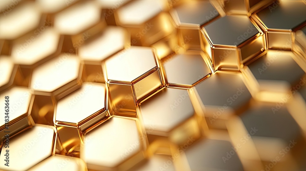 Poster gold abstract background idea. close-up of a golden hexagonal pattern, showcasing a shimmering geome