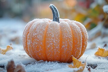 Beautiful frost enhances pumpkin- creating stunning contrast with vibr