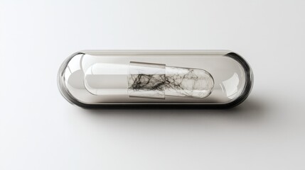 Naklejka premium A single liquid-filled capsule with a translucent shell, showing intricate internal details, centered on a white background.