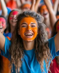 Obraz premium Energetic Campus Spirit Enthusiastic Fans Celebrate in Vibrant Team Colors