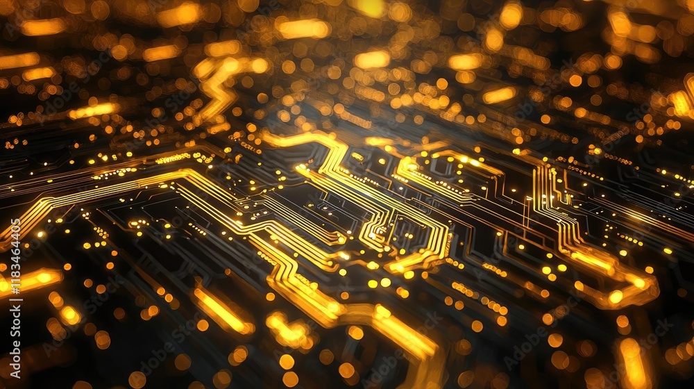 Aufkleber gold abstract background idea. close-up view of a golden circuit board with intricate details and gl