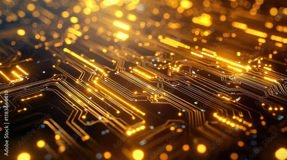 Aufkleber gold abstract background idea. close-up of a circuit board with glowing gold lines and intricate pat