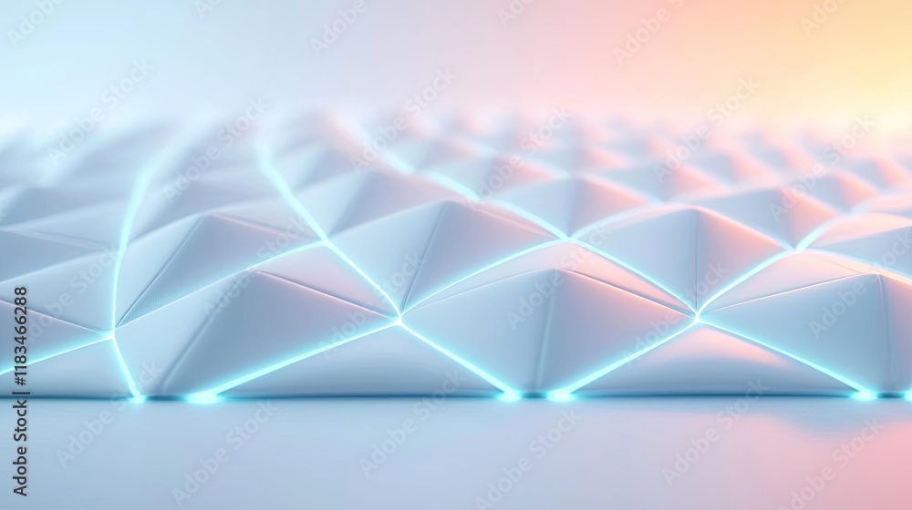 Poster minimal furniture idea. futuristic abstract surface design with glowing geometric patterns and soft 