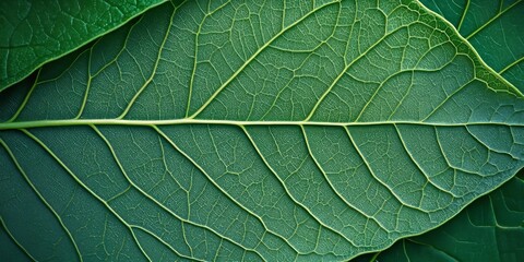 Fototapeta premium Macro close up showcasing a green leaf background texture, emphasizing the beauty of nature ecology. This green leaf background texture represents the essence of ecological harmony.